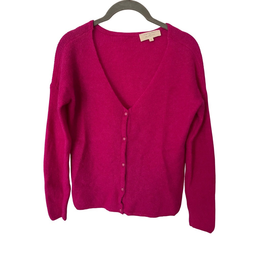 Sezane Barry Cardigan Size Small Fuschia Pink Mohair Alpaca Blend V Neck Sweater - Picture 5 of 9